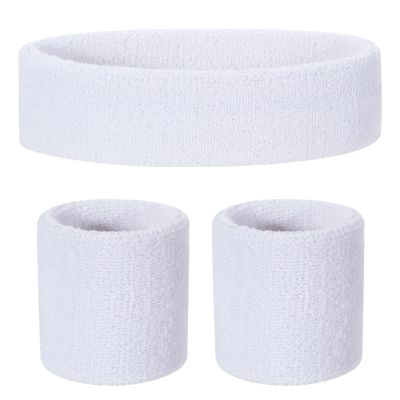 ONUPGO Kids Sweatbands Headband Wristband Set - Athletic Cotton Sweat Band for Sports (1 Headband + 2 Wristbands) (White)