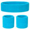 ONUPGO Kids Sweatbands Headband Wristband Set - Athletic Cotton Sweat Band for Sports (1 Headband + 2 Wristbands) (Neon Blue) view 1