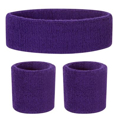 ONUPGO Kids Sweatbands Headband Wristband Set - Athletic Cotton Sweat Band for Sports (1 Headband + 2 Wristbands) (Purple)