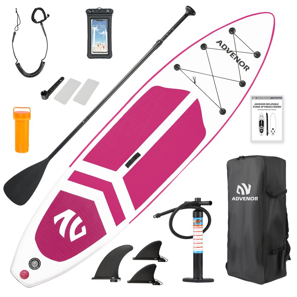 ADVENOR Paddle Board 11'x33 x6 Extra Wide Inflatable Stand Up Paddle Board with SUP Accessories Including Adjustable Paddle,Backpack,Waterproof Bag,Leash,and Hand Pump,Repair Kit (Pink)