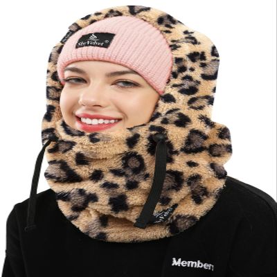 Shy Velvet Balaclava Ski Mask for Women and Men Sherpa Hood ski mask Winter face mask Helmet Hooded Scarf Cold Weather Hat Neck Warmer Leopard