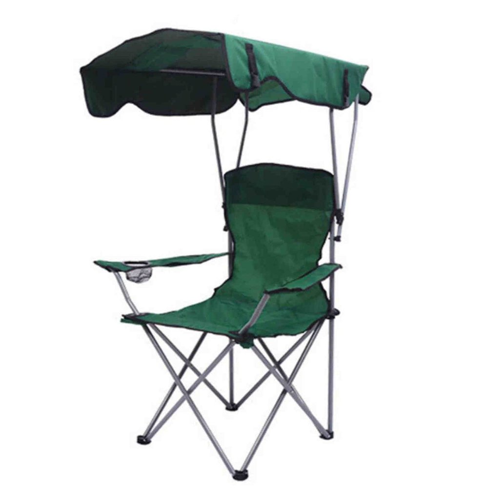 LiZiFang Outdoor Folding Chair High Back Camping Chair with Shade Canopy with Cup Holder, Portable for Outdoor Camp, Fishing Sunshade Beach Chair (Green)