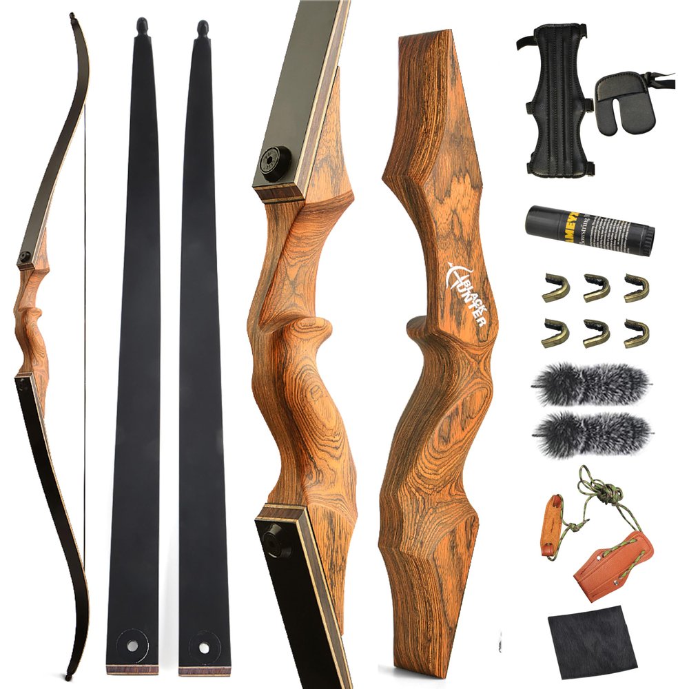 ZSHJGJR 60 Black Hunter Original Recurve Bow for Adults American Hunting Longbow Archery Bow 20-60lbs Right Handed for Archery Hunting Shooting Practice (Orange, 60lbs)