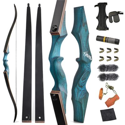 ZSHJGJR 60 Black Hunter Original Recurve Bow for Adults American Hunting Longbow Archery Bow 20-60lbs Right Handed for Archery Hunting Shooting Practice (Blue, 45lbs)