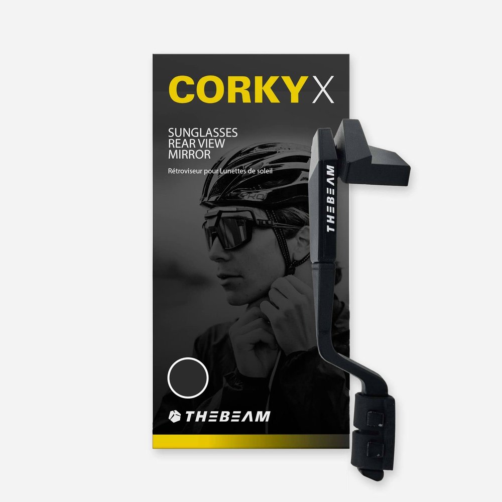 THE BEAM - CORKY X Rear View Cycling Mirror - Attach To Any Riding Glasses For 360 Of Visibility - Lightweight, Aerodynamic, Zero Vibrations, No More Blindspots (Black)