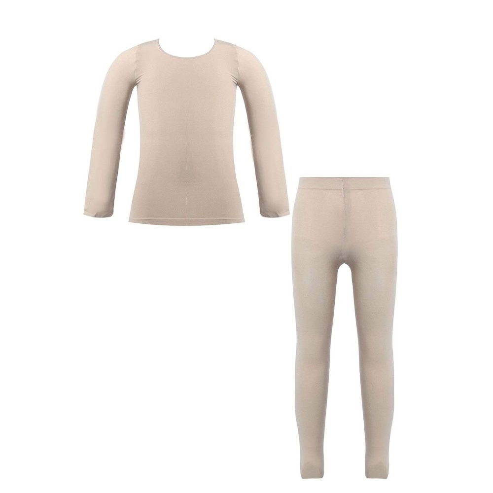 Freebily Kids Girl Thermal Underwear Soft Breathable Cotton Base Layer Sets Athletic Leggings and Long Sleeve Shirt Top A Nude 4