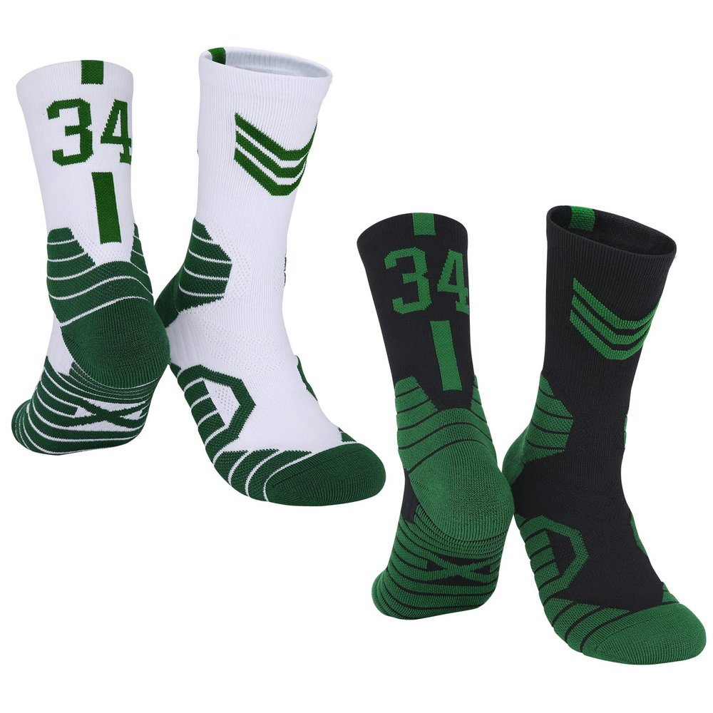 2 Pairs The Alphabet Basketball Socks for Men, #34 Lucky Number Sports Socks Giannis With 3D Ankle Protection for Youth Boys, Great Gift for Antetokounmpo Fans (5.5-11.5)