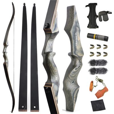 ZSHJGJR 60 Black Hunter Original Recurve Bow for Adults American Hunting Longbow Archery Bow 20-60lbs Right Handed for Archery Hunting Shooting Practice (Gray, 60lbs)