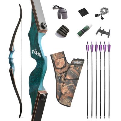 AMEYXGS 60 Inch Takedown Recurve Bow Set for Adults 20-60 Lbs American Hunting Bow Trditional Wood Riser Right Hand Long Bow for Practice Hunting (20 Lbs, Blue)
