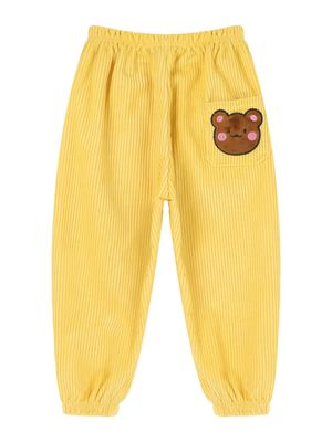 Alvivi Toddler Kids Girls Pull On Corduroy Long Pants Cute Cartoon Print Solid Color Casual Trousers Yellow 2-3 Years