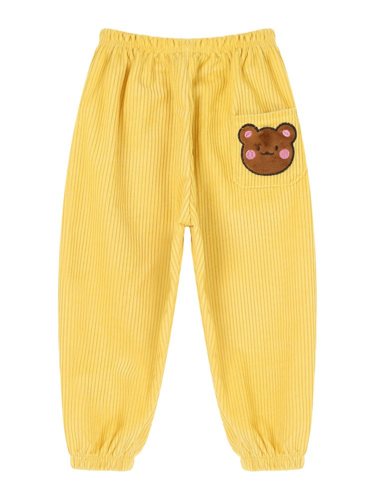 Alvivi Toddler Kids Girls Pull On Corduroy Long Pants Cute Cartoon Print Solid Color Casual Trousers Yellow 2-3 Years