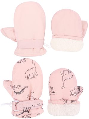 Urban Virgin Infant Baby Toddler Kids Winter Mittnes Lined Fleece Warm Waterproof Ski Snow Gloves For Boys Girls 2 Pairs Pink&Pink Dino 6-24 Months