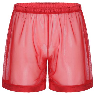 Alvivi Men's Mesh See-Through Loose Fit Boxer Shorts Stretch Underwear Summer Beachwear Red 3X-Large