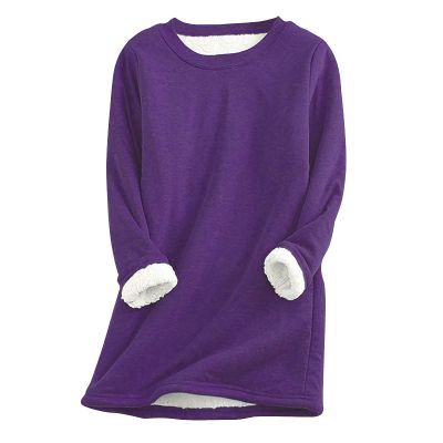 Women Fleece Pullover Tops, Womens Casual Warm Sherpa Lined Sport Sweatshirts Loungewear Tunic Thermal Underwear Purple