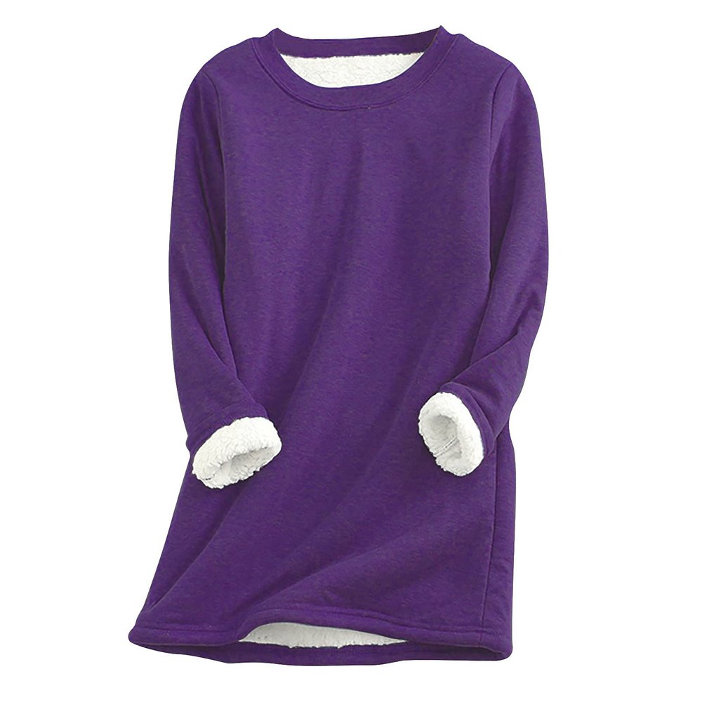 Women Fleece Pullover Tops, Womens Casual Warm Sherpa Lined Sport Sweatshirts Loungewear Tunic Thermal Underwear Purple