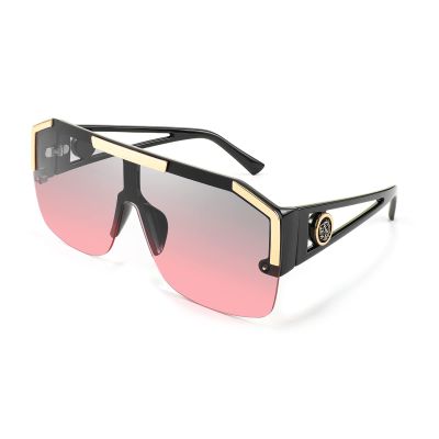 FEISEDY Square Flat Top Shield Sunglasses One Piece Frameless Stylish Women Men UV400 B2765 (Black Frame Grey Pink Lens, 73)