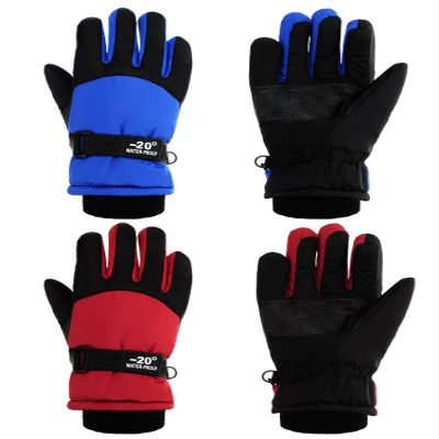 SATINIOR 2 Pairs Kids Waterproof Winter Snow Gloves Ski Gloves for Boy Girl Outdoor Warm Thickening Snowboard(Red, Blue,3-6 Years)