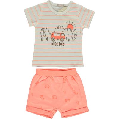 Baby Boy 2-Piece Clothing Set 100% Cotton Desert Trip Tee and Shorts Set for Baby Boy and Toddler Outfits and Gifts (Neon Coral, 9-12 Months)