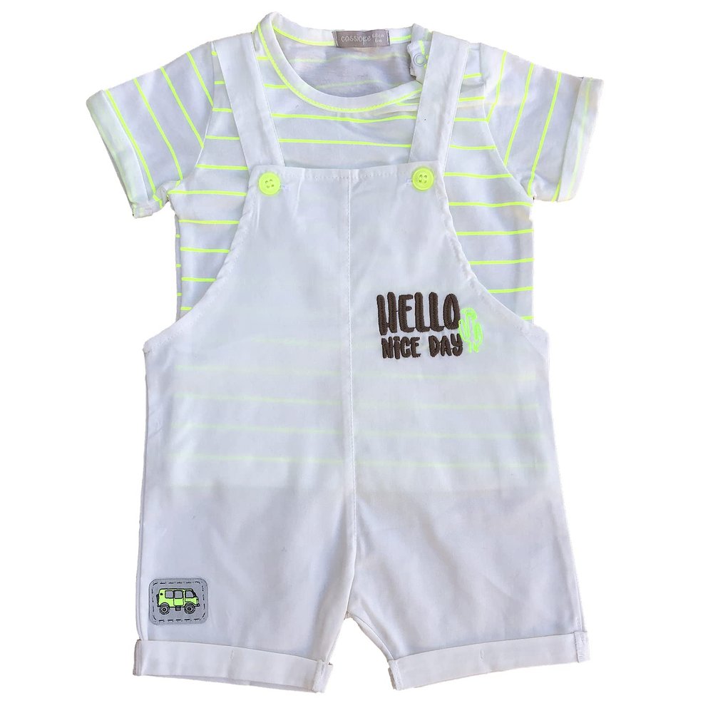 Baby Boy 2-Piece Hello Tee and Romper Set, 100% Cotton Clothing Set for Baby Boys (Neon Green, 6-9 Months)