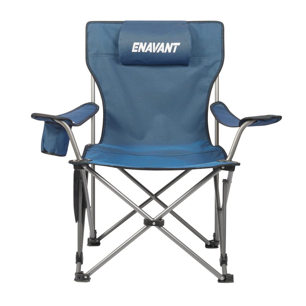 ENAVANT Heavy Duty High-Back Reclining Folding Camping Chair with Steel Frame, Maximum Weight to 350lbs (Blue)