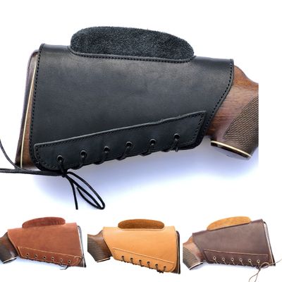 Genuine Leather Buttstock Cover Sleeve Suede Padded Cheek Rest Long Range Shooting (Black)