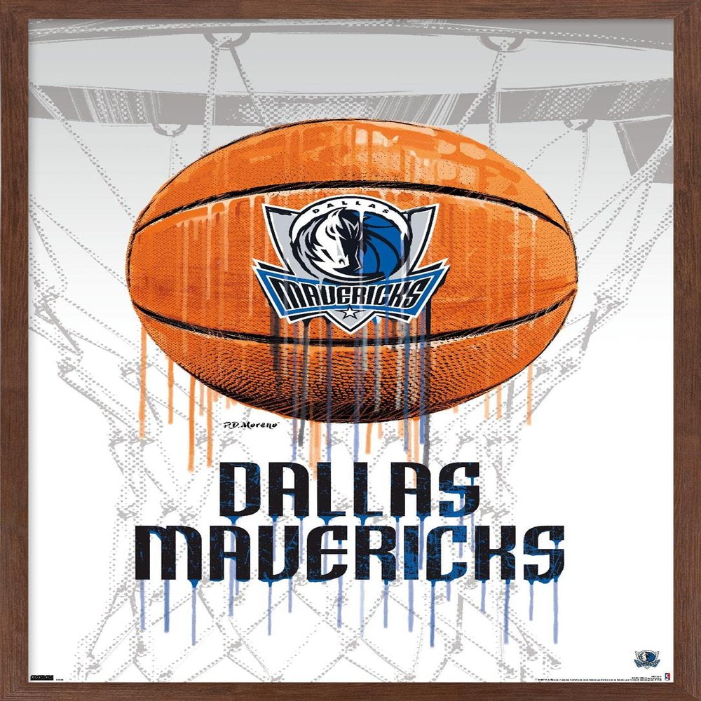 Trends International NBA Dallas Mavericks - Drip Basketball 21 Wall Poster, 14.725" x 22.375", Mahogany Framed Version