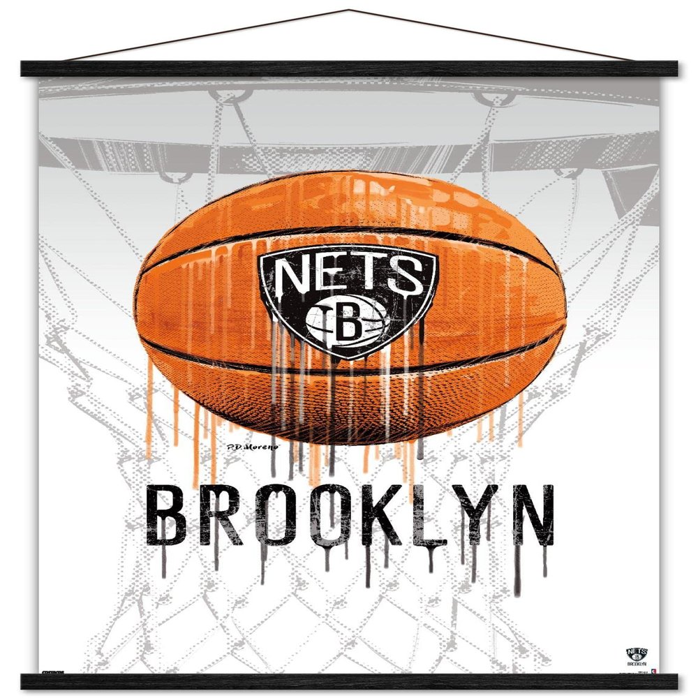 Trends International NBA Brooklyn Nets - Drip Basketball 21 Wall Poster, 22.375" x 34", Premium Print and Black Hanger Bundle