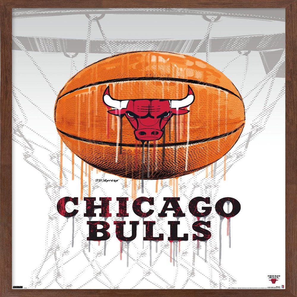 Trends International NBA Chicago Bulls - Drip Basketball 21 Wall Poster, 14.725" x 22.375", Mahogany Framed Version