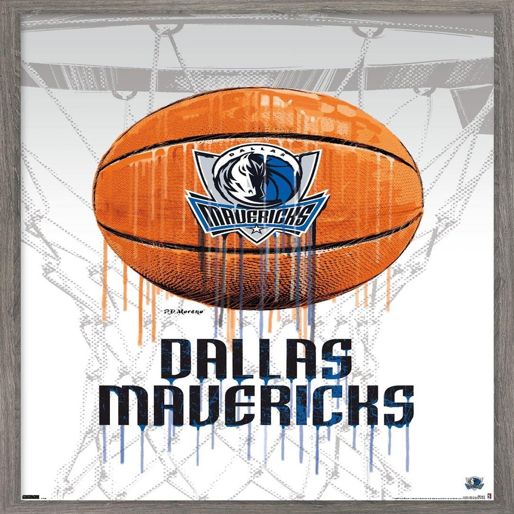 Trends International NBA Dallas Mavericks - Drip Basketball 21 Wall Poster, 14.725" x 22.375", Barnwood Framed Version