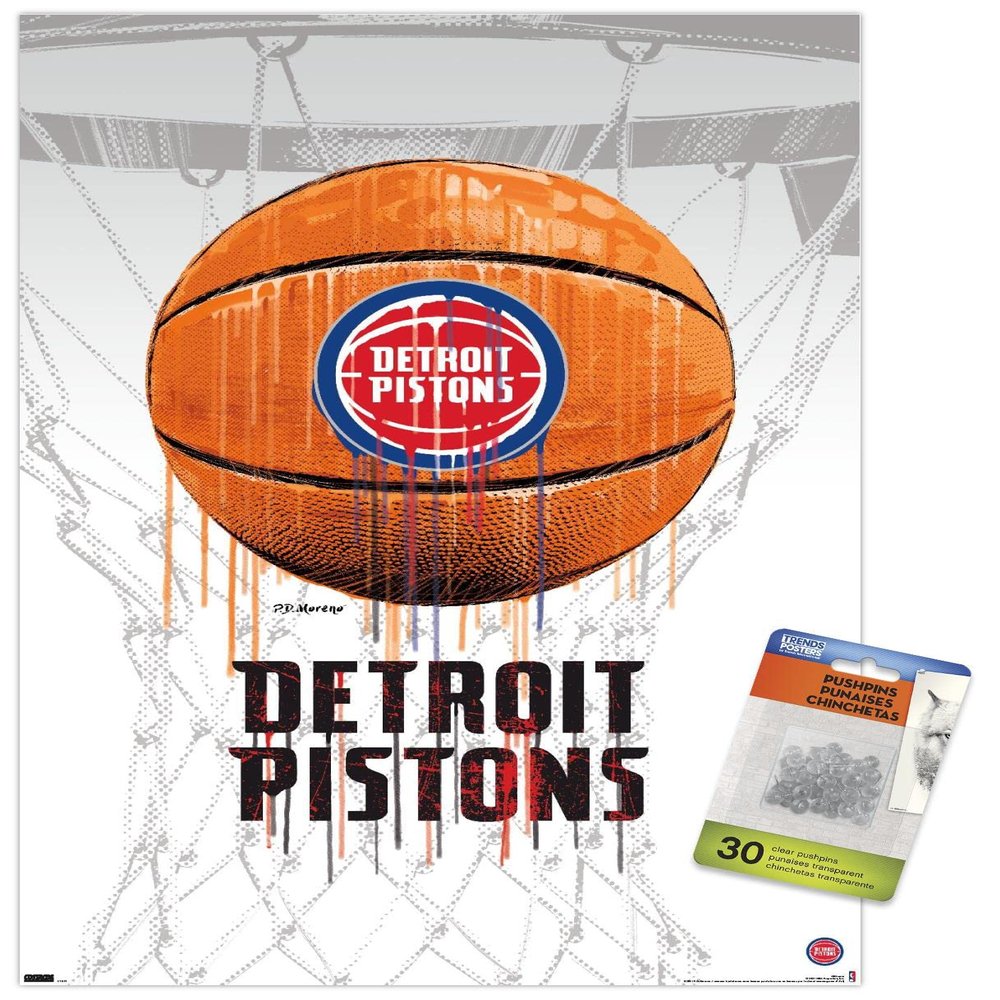 Trends International NBA Detroit Pistons - Drip Basketball 21 Wall Poster with Push Pins