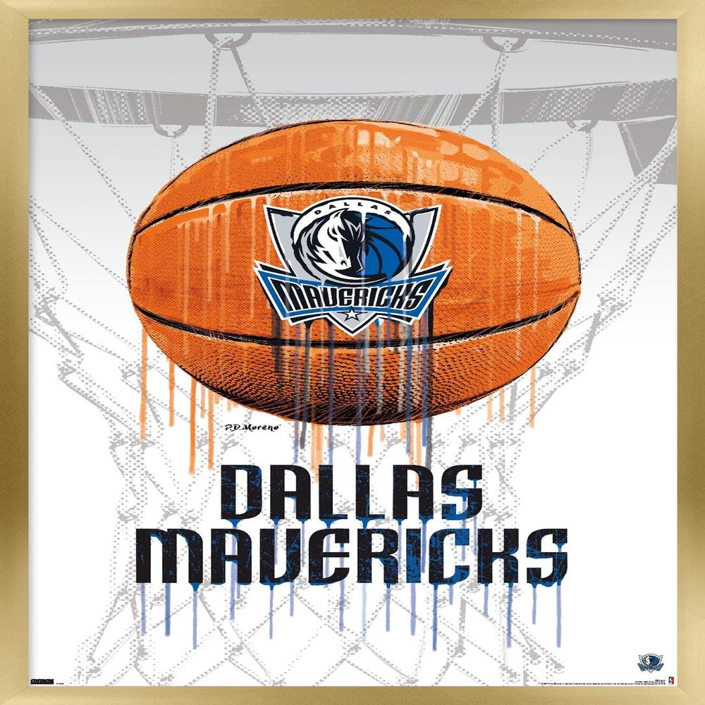 Trends International NBA Dallas Mavericks - Drip Basketball 21 Wall Poster, 14.725" x 22.375", Gold Framed Version