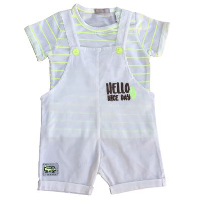 Baby Boy 2-Piece Hello Tee and Romper Set, 100% Cotton Clothing Set for Baby Boys (Neon Green, 3-6 Months)