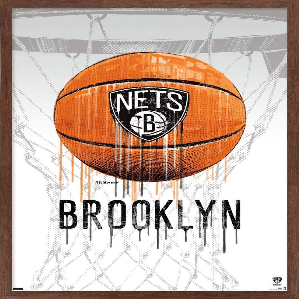 Trends International NBA Brooklyn Nets - Drip Basketball 21 Wall Poster, 22.375" x 34", Mahogany Framed Version