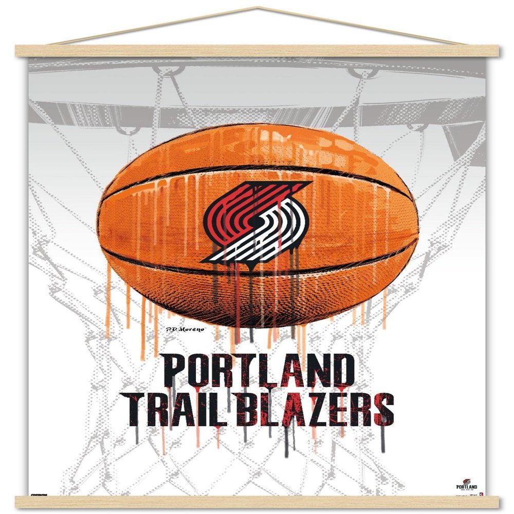 Trends International NBA Portland Trail Blazers - Drip Basketball 21 Wall Poster, 22.375" x 34", Premium Print and Beechwood Hanger Bundle