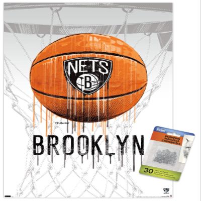 Trends International NBA Brooklyn Nets - Drip Basketball 21 Wall Poster with Push Pins