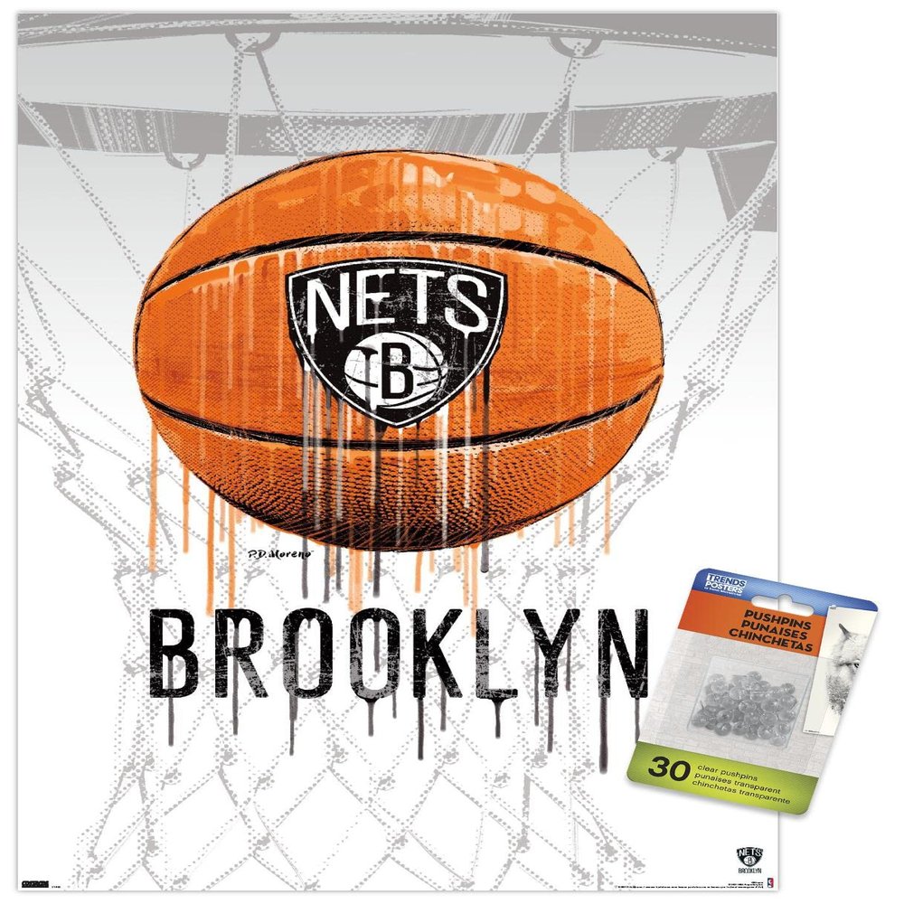 Trends International NBA Brooklyn Nets - Drip Basketball 21 Wall Poster with Push Pins