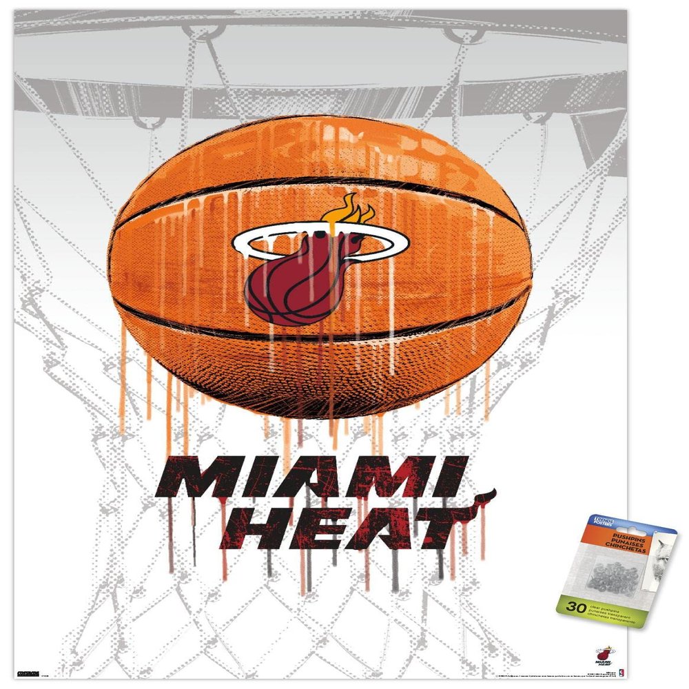 Trends International NBA Miami Heat - Drip Basketball 21 Wall Poster with Push Pins
