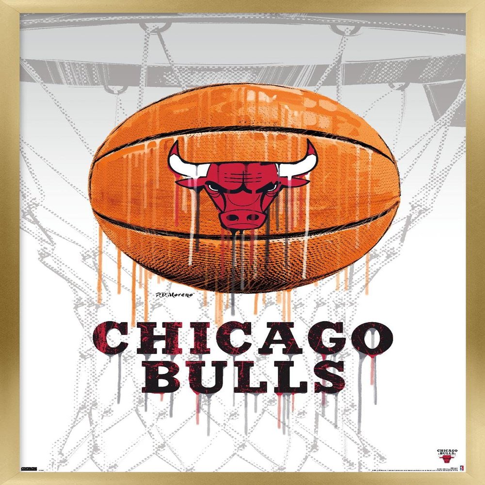 Trends International NBA Chicago Bulls - Drip Basketball 21 Wall Poster, 14.725" x 22.375", Gold Framed Version
