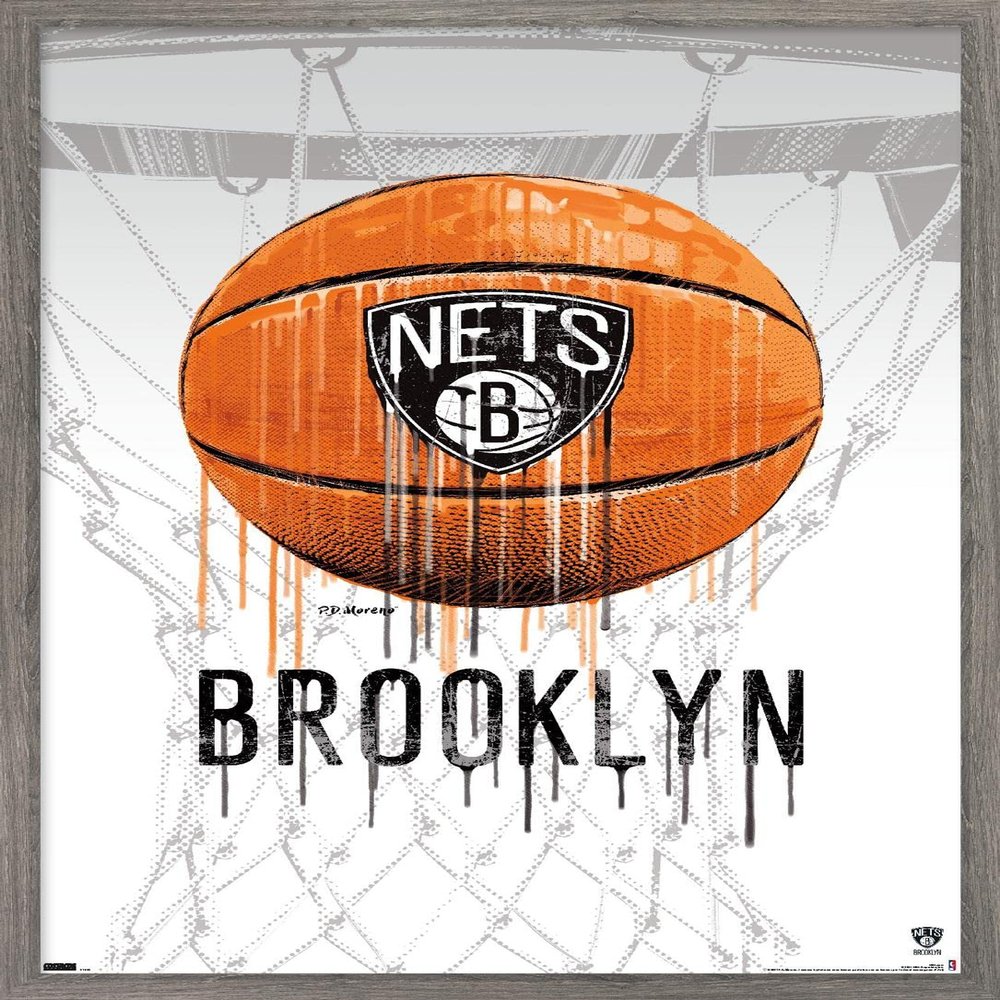 Trends International NBA Brooklyn Nets - Drip Basketball 21 Wall Poster, 22.375" x 34", Barnwood Framed Version