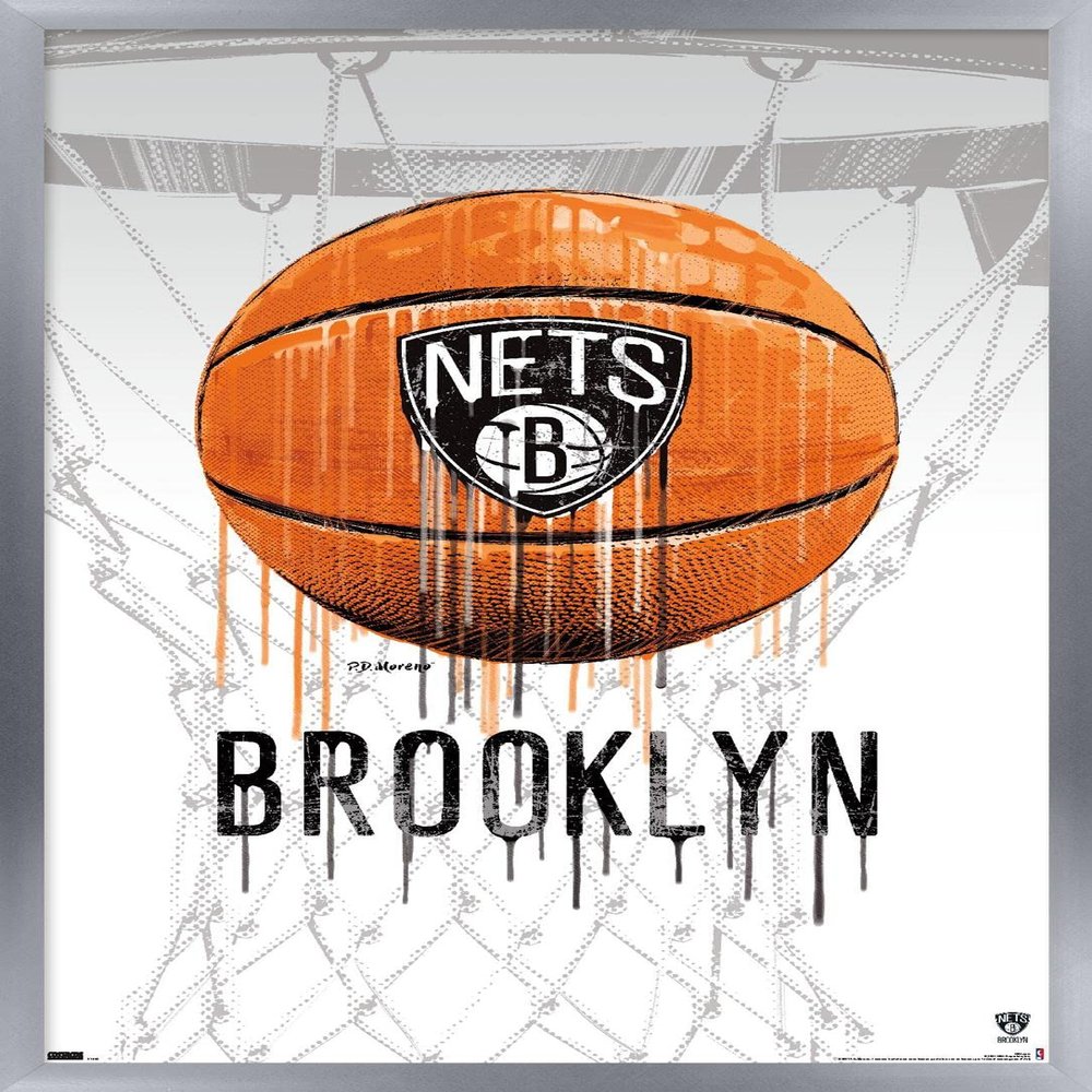 Trends International NBA Brooklyn Nets - Drip Basketball 21 Wall Poster, 22.375" x 34", Silver Framed Version