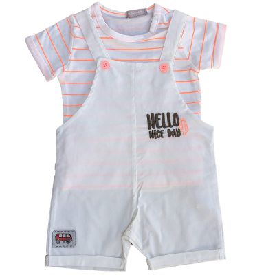 Baby Boy 2-Piece Hello Tee and Romper Set, 100% Cotton Clothing Set for Baby Boys (Neon Coral, 3-6 Months)