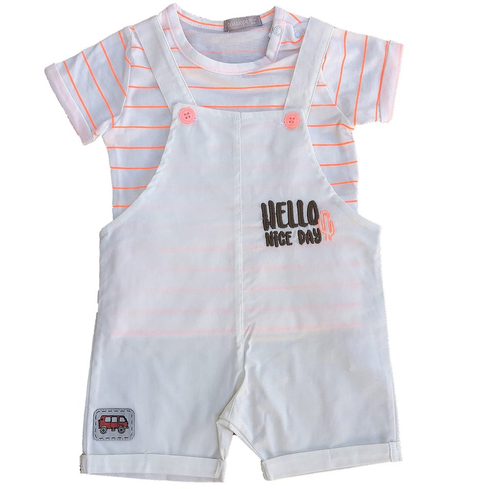 Baby Boy 2-Piece Hello Tee and Romper Set, 100% Cotton Clothing Set for Baby Boys (Neon Coral, 3-6 Months)