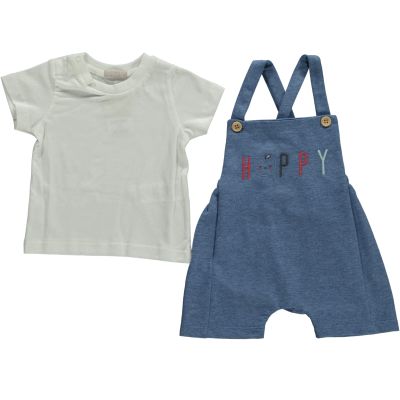 Baby Boy 2-Piece Hello Joyful Apple Tee and Romper Set, 100% Cotton Clothing Set for Baby Boys and Toddlers (Blue, 6-9 Months)
