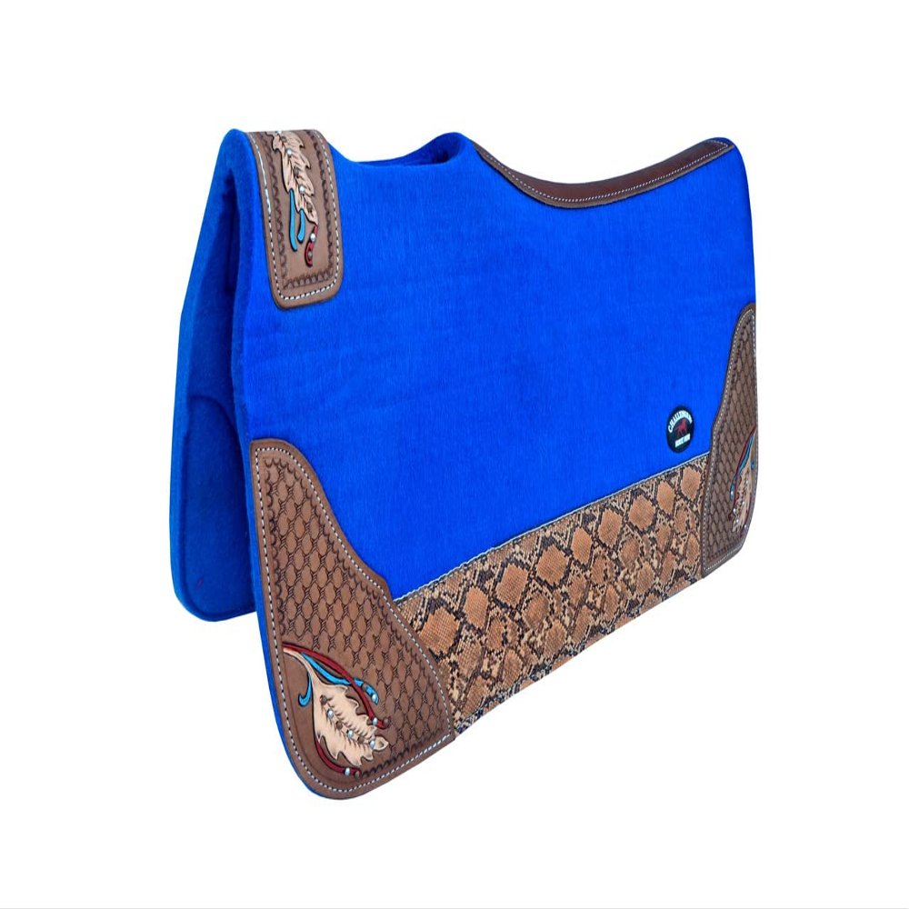 CHALLENGER Horse 32" x 30" Western Contoured Wool Felt Therapeutic Saddle Pad Blue 39216RB