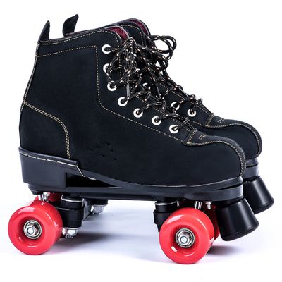 Klzzuk Classic Roller Skates for Adult Kids, Double Row Sports Roller Boots, High-top Leather Quad Skating Shoes for Beginners Women Men Indoor Outdoor (Women10.5/Men9,Red)