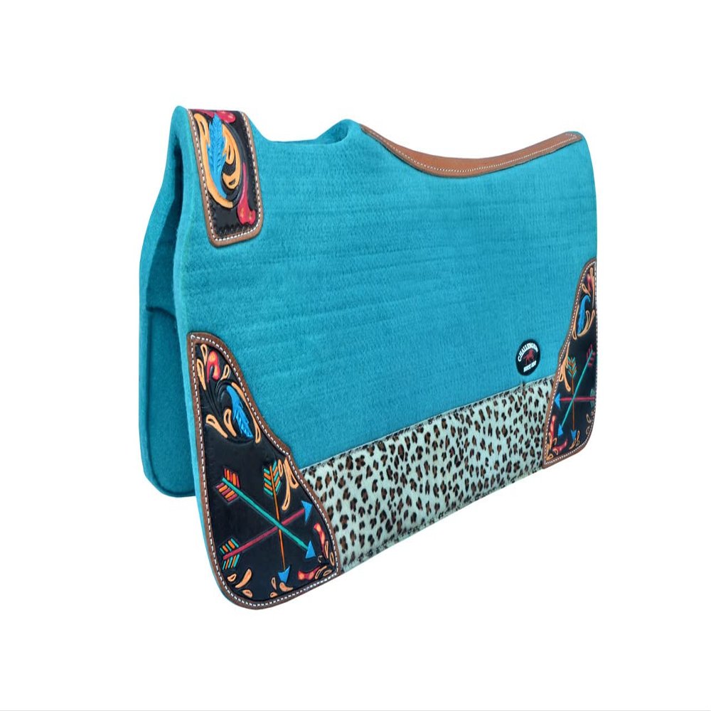 CHALLENGER Horse 32" x 30" Western Contoured Wool Felt Therapeutic Saddle Pad Teal 39217TL
