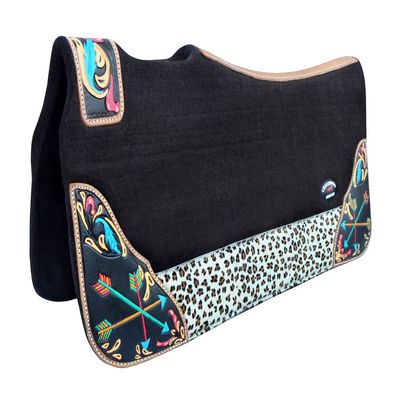 CHALLENGER Horse 32" x 30" Western Contoured Wool Felt Therapeutic Saddle Pad Black 39217BK