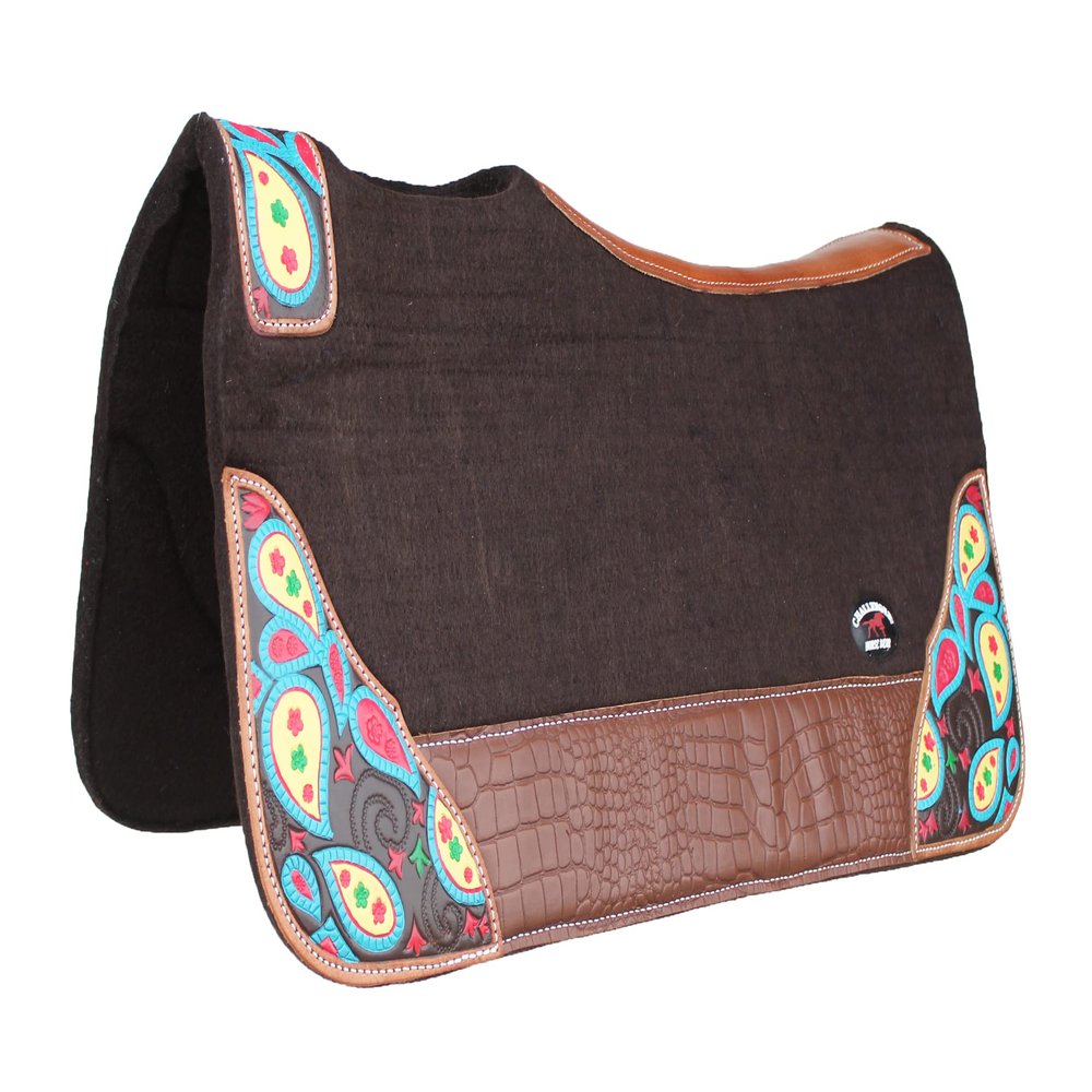 CHALLENGER Horse 32" x 30" Western Contoured Wool Felt Therapeutic Saddle Pad Brown 39219BR