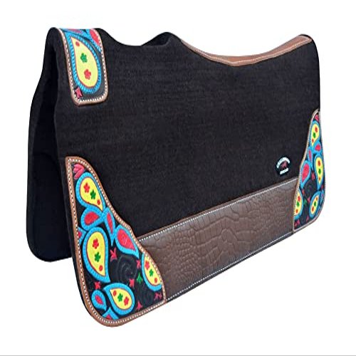 CHALLENGER Horse 32" x 30" Western Contoured Wool Felt Therapeutic Saddle Pad Black 39219BK