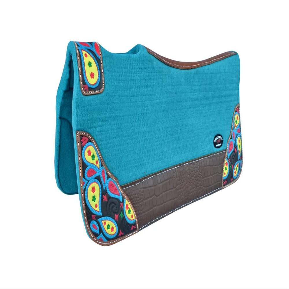 CHALLENGER Horse 32" x 30" Western Contoured Wool Felt Therapeutic Saddle Pad Teal 39219TL